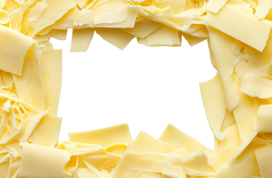 Delicious cheese slice frame, isolated on transparent cutout background