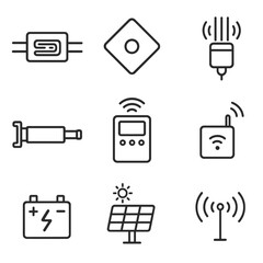 Structural Monitoring Icons. Line style icons of Structural Monitoring: strain gauge, tilt sensor, vibration accelerometer,