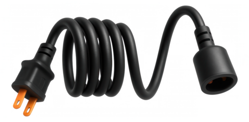 Coiled power cord that stretches as needed, useful for a small home office.