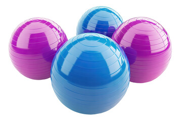 Set of blue and pink fitness balls for exercise, isolated on transparent cutout background