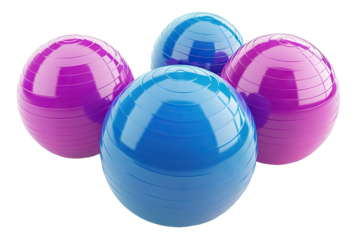Set of blue and pink fitness balls for exercise, isolated on transparent cutout background
