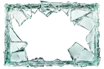 Shattered glass border with sharp edges, isolated on transparent cutout background