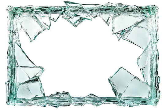 Shattered glass border with sharp edges, isolated on transparent cutout background