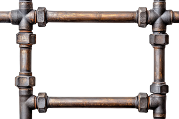 Rusty metal pipe frame rectangle, isolated on transparent cutout background