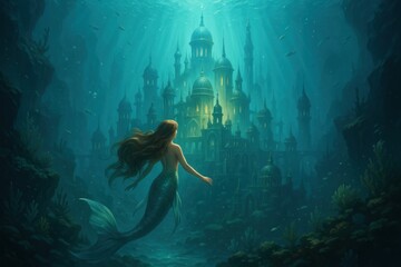 Mystical underwater mermaid kingdom.