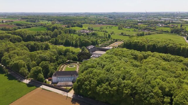 ch&acirc;teau seneffe parks surrounding green areas vibrant landscape location making aerial drone panning of de belgium tranquility beauty destination visitors 