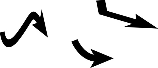 Three black arrows pointing in different directions on a white background