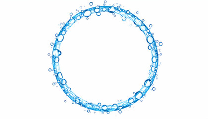 Blue Water Circle Splash with Bubbles on White Background