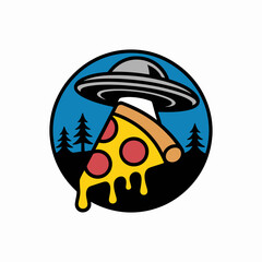Funny UFO Abducting Pizza Slice Cartoon Illustration