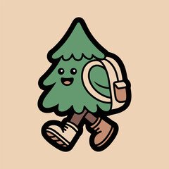 Cute Hiking Tree Character Illustration