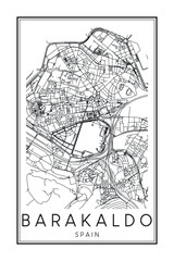 Obraz premium Hand drawn printable downtown road map poster of the Spanish city of BARAKALDO on solid white background with city name