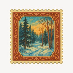 Obraz premium Vintage winter forest stamp