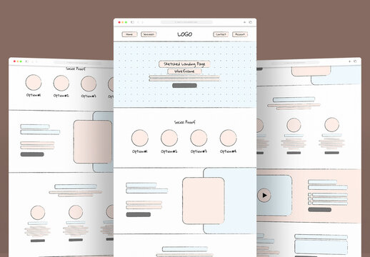 Hand Drawn Sketch Style Business Landing Page Wireframe Layout