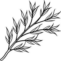 Fototapeta premium Simple outline of a delicate branch with multiple leaves silhouette