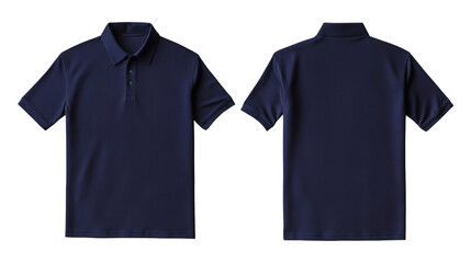 Navy Blue Polo Shirt Mockup Front and Back View on Transparent Background
