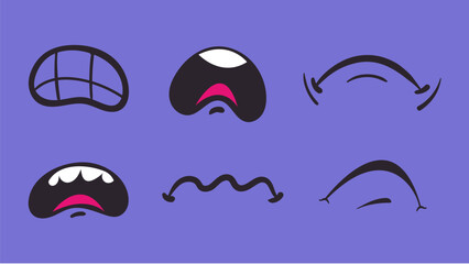 Sad angry mouth smile cute cartoon doodle face expression isolated set. Vector graphic design element illustration