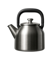 Fototapeta premium Industrial-style stovetop kettle with a brushed metal finish and a wide spout, designed for heavy use in a commercial kitchen.