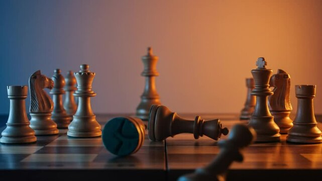 Fallen king amidst chess games dusk