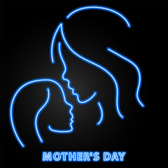 mother's day neon sign, modern glowing banner design, colorful modern design trends on black background. Vector illustration.