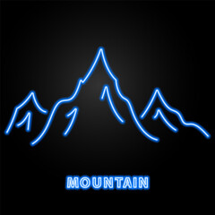 mountain neon sign, modern glowing banner design, colorful modern design trends on black background. Vector illustration.