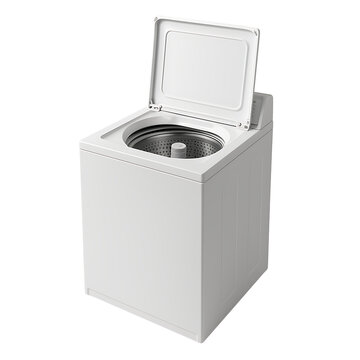 Modern white washing machine top view open isolated on transparent background