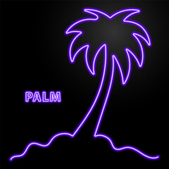 palm tree neon sign, modern glowing banner design, colorful modern design trend on black background. Vector illustration.