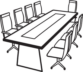 conference table line art, black outline, vector and illustration, coloring book page line art drawing