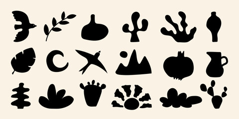 Boho organic shape collection in black silhouette. Handcrafted abstract forms for posters, decor, and contemporary visual identity.