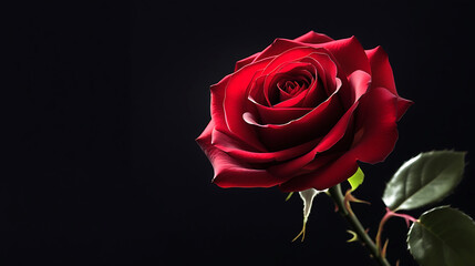 Red Rose on Black Background with Velvety Petals and Elegant Lighting