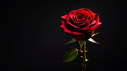 Red Rose on Black Background with Velvety Petals and Elegant Lighting