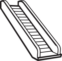 escalator stairs line art, black outline, vector and illustration, coloring book page line art drawing