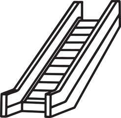 escalator stairs line art, black outline, vector and illustration, coloring book page line art drawing