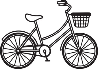 bicycle with a basket line art, black outline, vector and illustration, coloring book page line art drawing