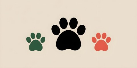 Colorful Green, Black, Red Paw Prints Icon Set on Beige Background. Simple Vector Illustration for Pet Care, Animal Welfare, Cat, Dog, and Veterinary