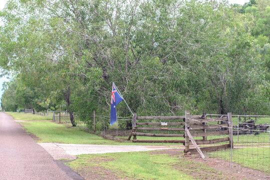 Australian flag on bush fence