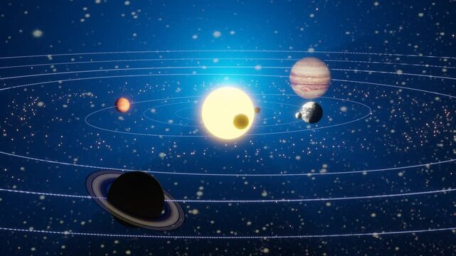 Solar system with eight planets and their orbits - 3D illustration