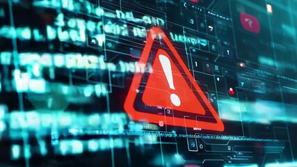 System, data breach and warning sign for hacking as cyber crime with information theft new 4k - Powered by Adobe