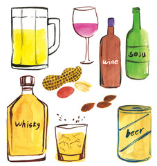 술에 관련된 손그림으로 그린 일러스트