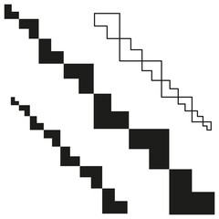 Pixel stair path. Diagonal step pattern. Gradual block design. Vector staircase symbol.