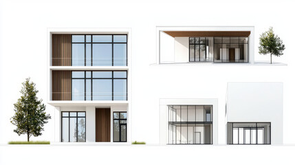 Obraz premium Modern minimalist architecture showcases clean lines and large glass windows, creating bright and inviting atmosphere. design emphasizes