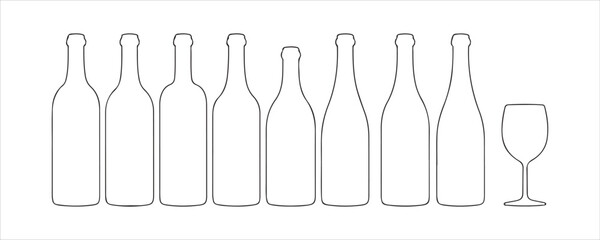 Wine Bottle and Glass Outline Vector – Minimalist Beverage Silhouette
