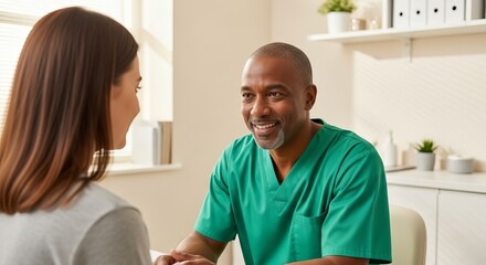 Fototapeta premium Friendly Healthcare Professional Engaging with Patient in Clinic