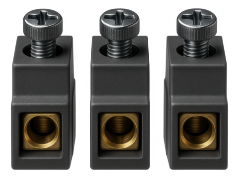 Connector terminals with screw clamps designed for safely securing wiring in a residential electrical panel.