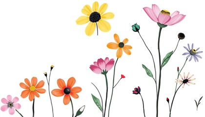 Naklejka premium Simple hand-drawn gouache floral sketches; minimalistic ink marker illustrations, dry brush strokes, isolated on white, vintage, line art