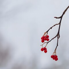 Rowan berries on a branch against a winter sky nature photography stock image download