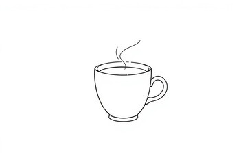 Single-line drawing of coffee or tea cup, minimalist style, black on white, elegant, sketch