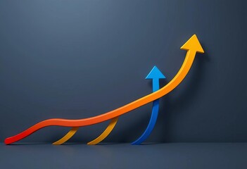 Smoothly ascending colorful flexible arrows illustrate economic growth and financial success,  money,  infographic