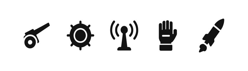 Fototapeta premium Technology and communication solid icon set. devices, signals, network graphics included