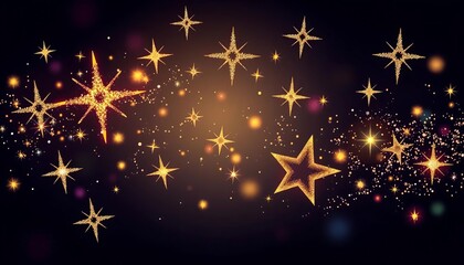 Sparkling hand-drawn line stars with glitter, shine, and glow effects  Vector illustration, starburst, fantasy