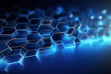 Blue hexagon design pattern illustrating digital connections and data flow